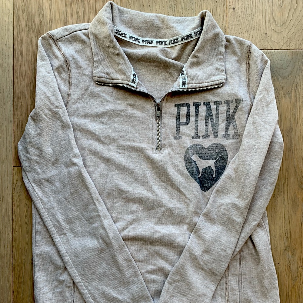 Beige PINK by VS Quarter Zip Sweatshirt, Size S